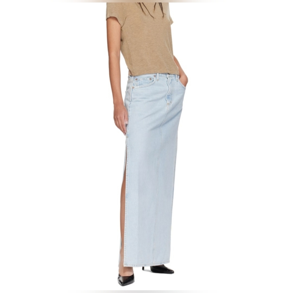 Agolde Light Wash Denim Maxi Skirt